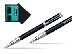 Zestaw prezentowy pióro wieczne + długopis Waterman Perspective Czarny CT w pudełku drewnianym Czerń Double Turkus