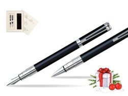 Zestaw prezentowy pióro wieczne + długopis Waterman Perspective Czarny CT w pudełku Ślub