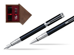 Zestaw prezentowy pióro wieczne + długopis Waterman Perspective Czarny CT w pudełku drewnianym Wenge Double Bordo