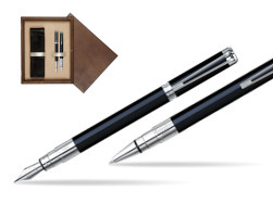 Zestaw prezentowy pióro wieczne + długopis Waterman Perspective Czarny CT w pudełku drewnianym Wenge Double Ecru