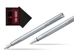 Zestaw prezentowy pióro wieczne + długopis Waterman Perspective Srebrny CT w pudełku drewnianym Czerń Double Bordo