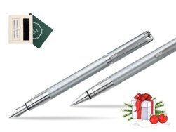 Zestaw prezentowy pióro wieczne + długopis Waterman Perspective Srebrny CT w pudełku Wiedza i Nauka