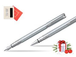 Zestaw prezentowy pióro wieczne + długopis Waterman Perspective Srebrny CT w pudełku Czerwień Od Serca