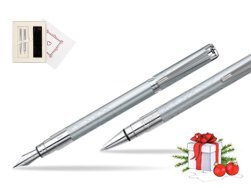 Zestaw prezentowy pióro wieczne + długopis Waterman Perspective Srebrny CT w pudełku Biel Od Serca