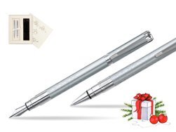 Zestaw prezentowy pióro wieczne + długopis Waterman Perspective Srebrny CT w pudełku Ślub