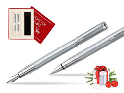 Zestaw prezentowy pióro wieczne + długopis Waterman Perspective Srebrny CT w pudełku Wesołych Świąt czerwone