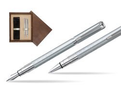 Zestaw prezentowy pióro wieczne + długopis Waterman Perspective Srebrny CT w pudełku drewnianym Wenge Double Ecru