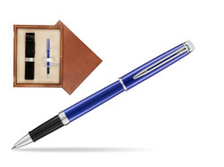 Pióro kulkowe Waterman Hémisphère Bright Blue  w pudełku drewnianym Mahoń Single Ecru