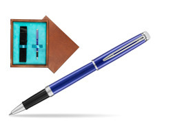 Pióro kulkowe Waterman Hémisphère Bright Blue  w pudełku drewnianym Mahoń Single Turkus