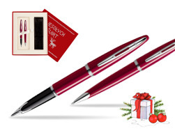 Zestaw prezentowy pióro wieczne + długopis Waterman Carène Lśniąca Czerwień CT w pudełku Wesołych Świąt czerwone