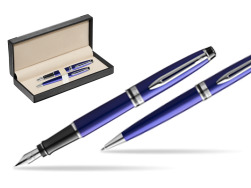 Zestaw prezentowy pióro wieczne + długopis Waterman Expert Ciemnoniebieski CT w pudełku classic black