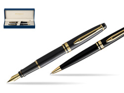 Zestaw prezentowy pióro wieczne + długopis Waterman Expert Czarny GT Złota stalówka 18k
