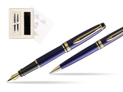 Zestaw prezentowy pióro wieczne + długopis Waterman Expert Granatowy GT Złota stalówka 18k