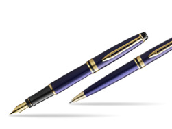 Zestaw prezentowy pióro wieczne + długopis Waterman Expert Granatowy GT Złota stalówka 18k