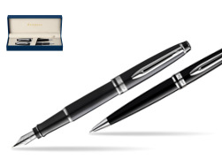 Zestaw prezentowy pióro wieczne + długopis Waterman Expert Czarny CT Złota stalówka 18k