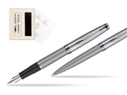 Zestaw prezentowy pióro wieczne +długopis Waterman Embleme DeLuxe Metaliczny Szary