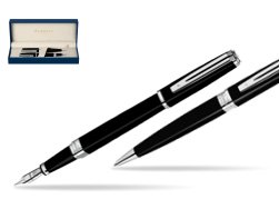 Zestaw prezentowy pióro wieczne + długopis Waterman Exception Slim Laka Czarna ST
