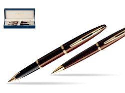 Zestaw prezentowy pióro wieczne + długopis Waterman Carène Morski Bursztyn GT