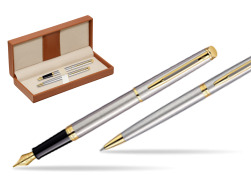 Zestaw prezentowy pióro wieczne + długopis Waterman Hémisphère Stalowa GT w pudełku classic brown