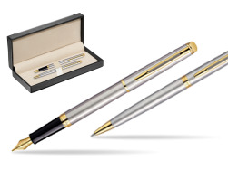 Zestaw prezentowy pióro wieczne + długopis Waterman Hémisphère Stalowa GT w pudełku classic black