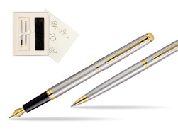 Zestaw prezentowy pióro wieczne + długopis Waterman Hémisphère Stalowa GT w pudełku Ślub