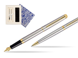 Zestaw prezentowy pióro wieczne + długopis Waterman Hémisphère Stalowa GT w pudełku Uniwersalne z etui