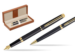 Zestaw prezentowy pióro wieczne + długopis Waterman Hémisphère Czerń Matowa GT w pudełku classic brown