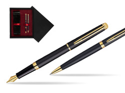 Zestaw prezentowy pióro wieczne + długopis Waterman Hémisphère Czerń Matowa GT w pudełku drewnianym Czerń Double Bordo