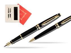 Zestaw prezentowy pióro wieczne + długopis Waterman Expert Czarny GT w pudełku Czerwień Od Serca