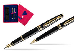 Zestaw prezentowy pióro wieczne + długopis Waterman Expert Czarny GT w pudełku Love
