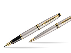 Zestaw prezentowy pióro wieczne + długopis Waterman Expert Stalowy GT