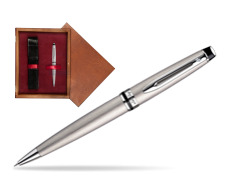 Długopis Waterman Expert Stalowy CT w pudełku drewnianym Mahoń Single Bordo