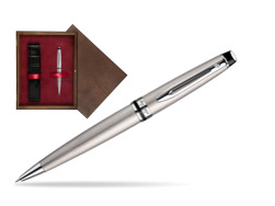 Długopis Waterman Expert Stalowy CT w pudełku drewnianym Wenge Single Bordo