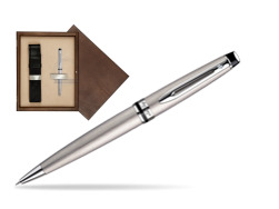 Długopis Waterman Expert Stalowy CT w pudełku drewnianym Wenge Single Ecru